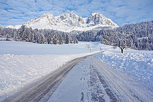 积雪,道路,提洛尔,奥地利