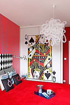 红色,卧室,纸牌,创意,正面,合适,衣柜