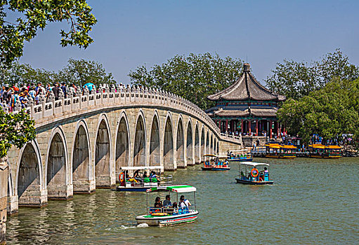 北京,城市,颐和园,昆明湖,拱桥