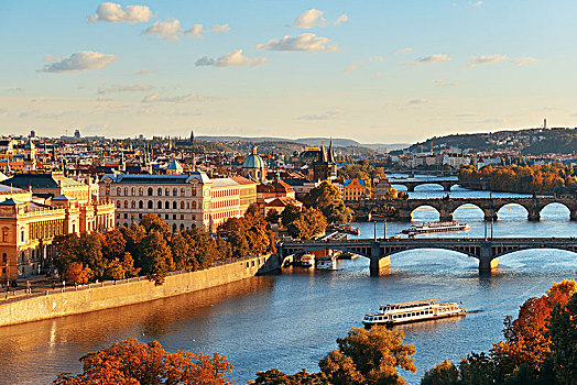 布拉格,天际线,桥,上方,河,捷克共和国