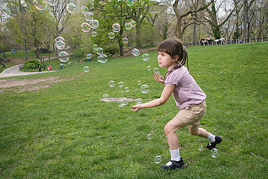 女孩,抓住,泡泡,中央公园,纽约