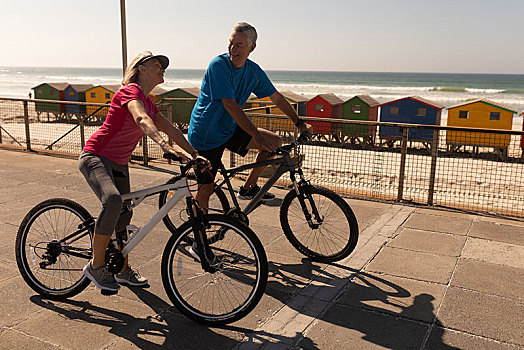 老年,夫妻,骑自行车,散步场所,海滩