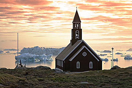锡安山,教堂,迪斯科湾,伊路利萨特,格陵兰