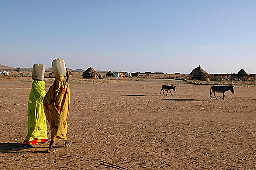 女人,水,联合国儿童基金会,露营,人,近郊,林羚,南方,达尔富尔,苏丹,十一月,2004年