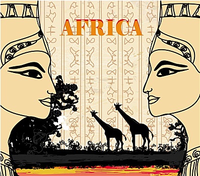 抽象景观,长颈鹿,头像,埃及