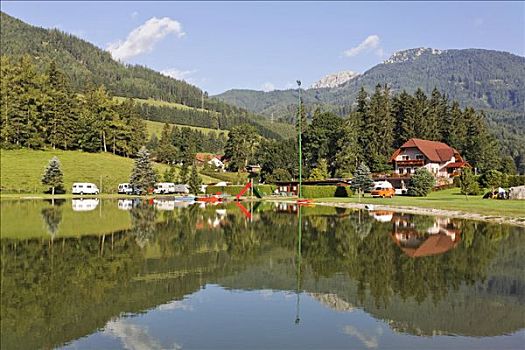 露营,游泳,水塘,施蒂里亚,奥地利