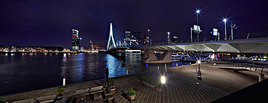 鹿特丹,现代建筑,水岸,天际线,风景,水,夜晚