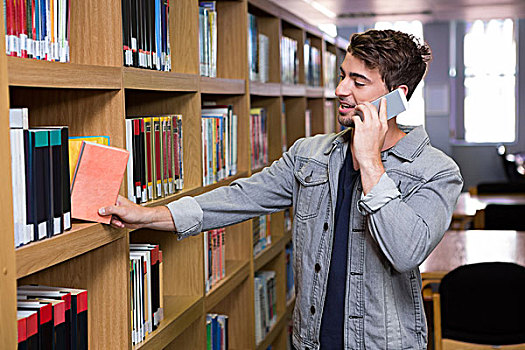 学生,通电话,图书馆