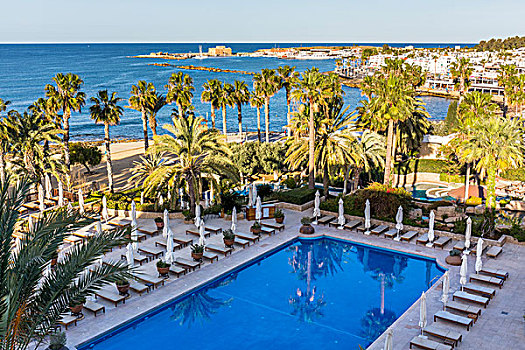 俯视图,游泳池,棕榈树,酒店,帕福斯,塞浦路斯