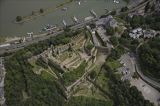 城堡,莱茵,航拍,莱茵兰普法尔茨州,德国,欧洲