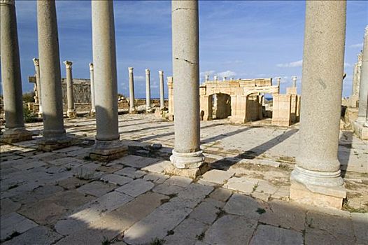 柱子,正面,剧院,莱普蒂斯马格纳,世界遗产,利比亚