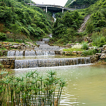 重庆綦江区万盛黑山谷风景区的瀑布与小溪