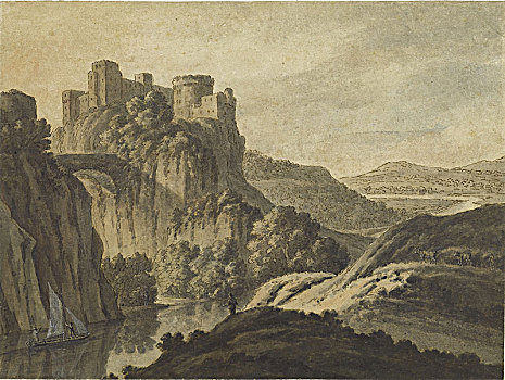 河,风景,城堡,悬崖,1780年,艺术家,亚当