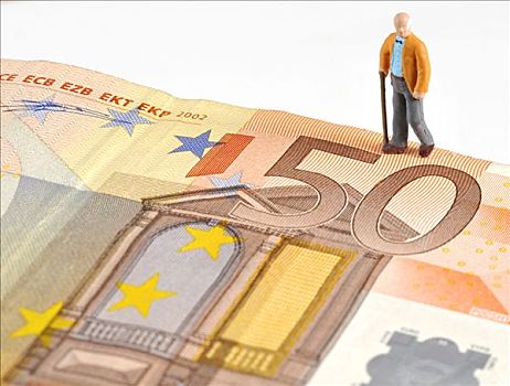 老人,雕塑,走,上方,50欧元,货币,退休