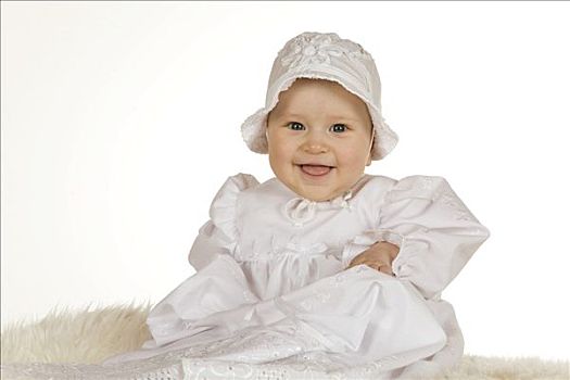 婴儿,6个月,老,戴着,洗礼仪式,长袍