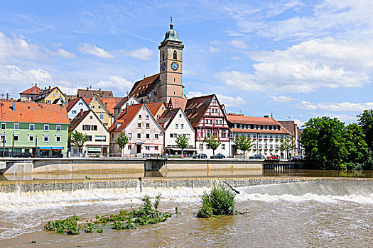 城市教堂,教堂,内卡河,河,巴登符腾堡,德国,欧洲