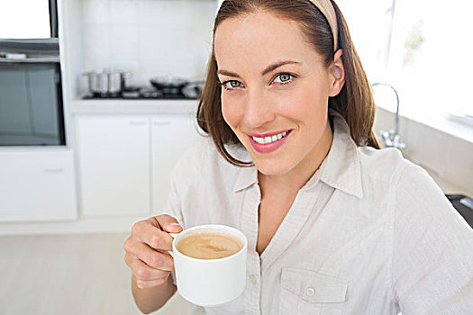 头像,微笑,女人,咖啡杯,厨房