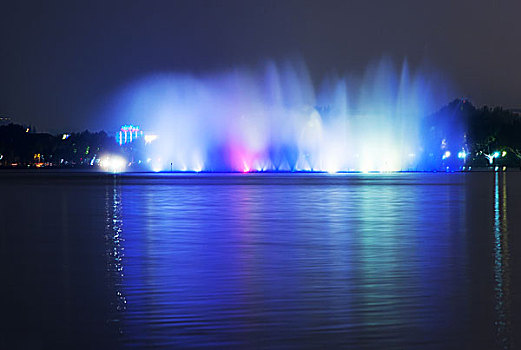 杭州,西湖,音乐喷泉,夜景
