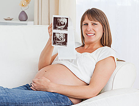 特写,孕妇,拿着,超声波扫描