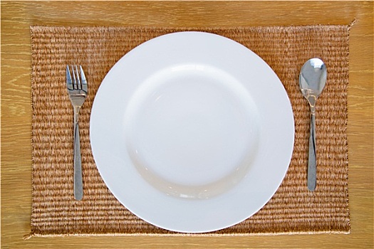白色,空,盘子,勺子,泰国,垫,木质,书桌