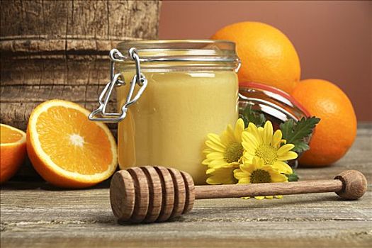橙花,蜂蜜,橘子,舀蜜器