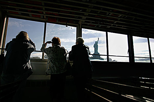 老太太,渡船,自由女神像,纽约