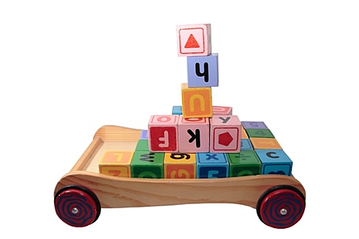 孩子,玩,文字,方形,玩具,手推车,隔绝,白色背景