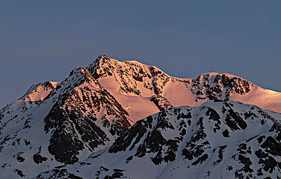 厄茨泰,阿尔卑斯山,冬天,冰,雪,靠近,提洛尔,日出,上方,攀升,一个,著名,顶峰,奥地利