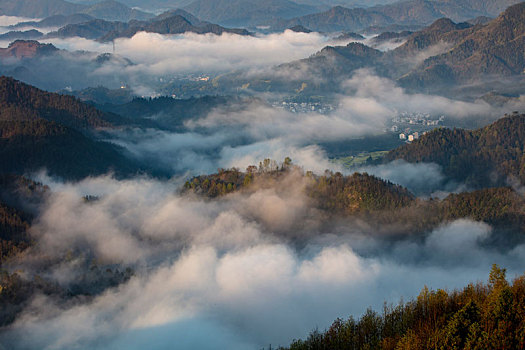 石潭,云海,安徽,山沟,油菜花,风光,壮观,气候,环境,仙境,诱惑,秀美,俯瞰,村庄