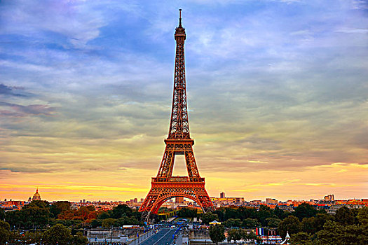 埃菲尔铁塔,日落,巴黎,法国