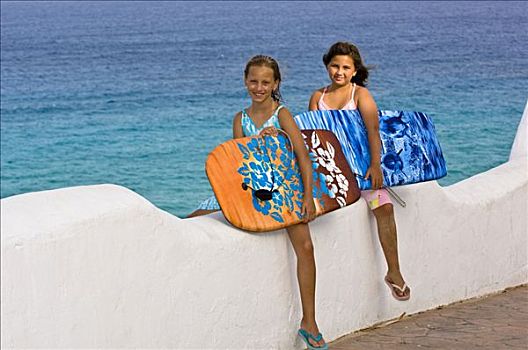 孩子,冲浪板,富埃特文图拉岛,加纳利群岛,西班牙