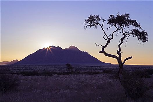 日落,上方,山峦,靠近,纳米比亚