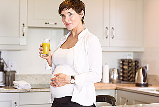 孕妇,玻璃,橙汁