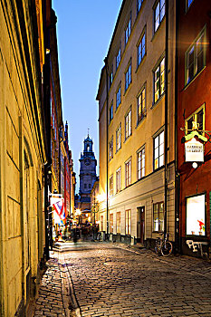 光亮,小路,老城,斯德哥尔摩
