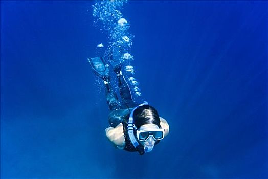 女人,潜水,克里特岛,希腊