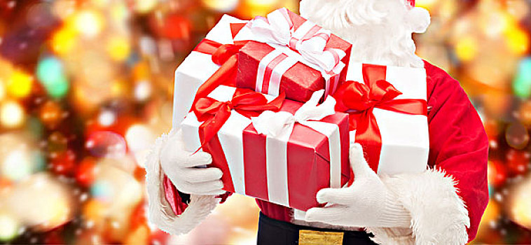圣诞节,休假,人,概念,特写,圣诞老人,礼盒,上方,红灯,背景