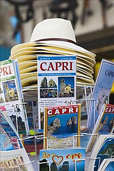杂志,遮阳帽,市场货摊,卡普里岛,坎帕尼亚区,意大利