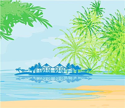 热带沙滩,风景,矢量