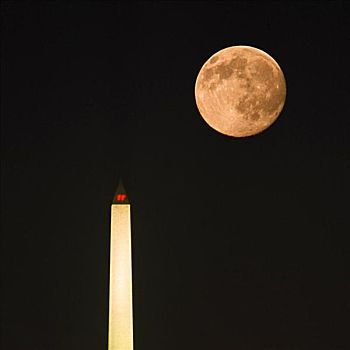 仰视,月亮,高处,塔,华盛顿纪念碑,华盛顿特区,美国