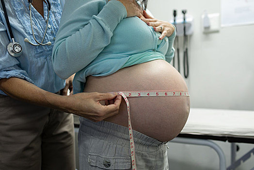 女医生,测量,孕妇,腹部,检查室