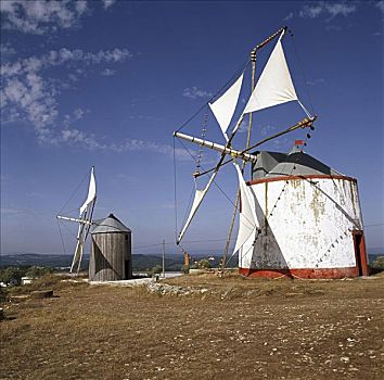 传统,风车,地点,圣塔伦,葡萄牙