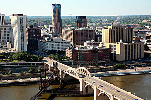 航拍,桥,河,建筑,背景,立交桥,密西西比河,明尼苏达,美国