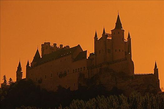仰视,城堡,塞戈维亚,西班牙
