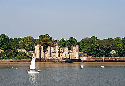 英格兰,肯特郡,帆船,航行,河,过去,城堡