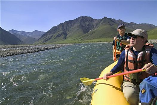 人,河,筏子,旅游,夏天