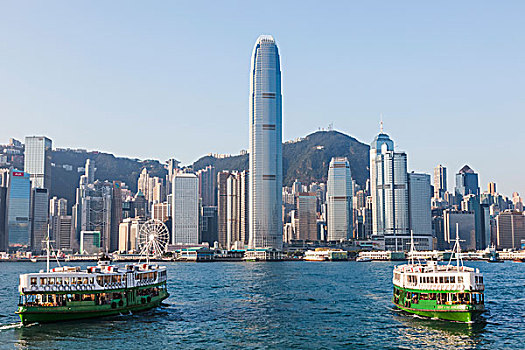 中国,香港,城市天际线,星,渡轮