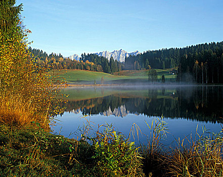 湖,正面,靠近,基茨比厄尔,提洛尔,奥地利,欧洲