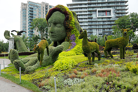 植物,雕塑,地球母亲,现代建筑,后面,展示,加蒂诺,魁北克省,加拿大,北美