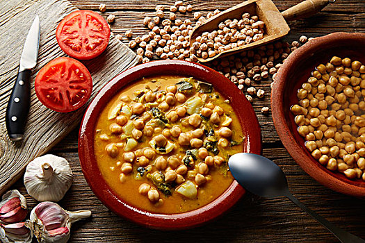 鹰嘴豆,炖,西班牙,烹饪,传统,成分