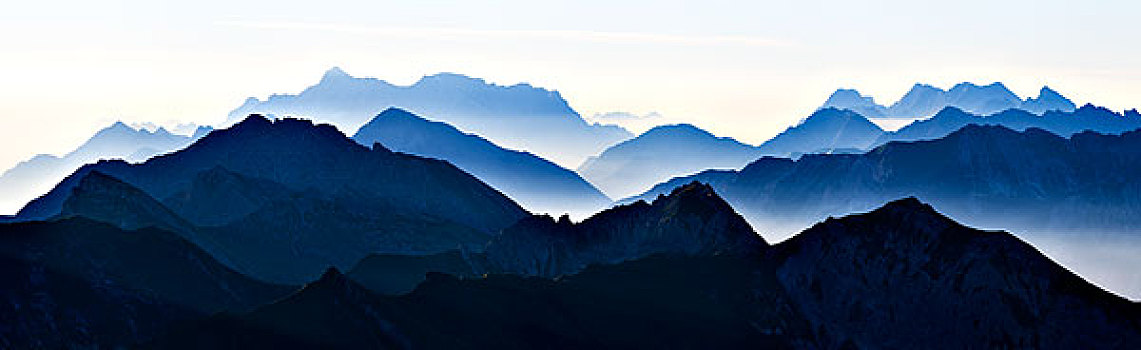 顶峰,阿尔卑斯山,安放,早晨,奥伯斯多夫,巴伐利亚,德国,欧洲
